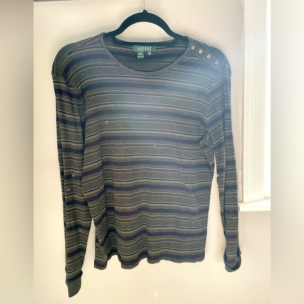 Vintage Ralph Lauren Woman’s 100% Cotton Long Sleeve Striped Ribbed Shirt